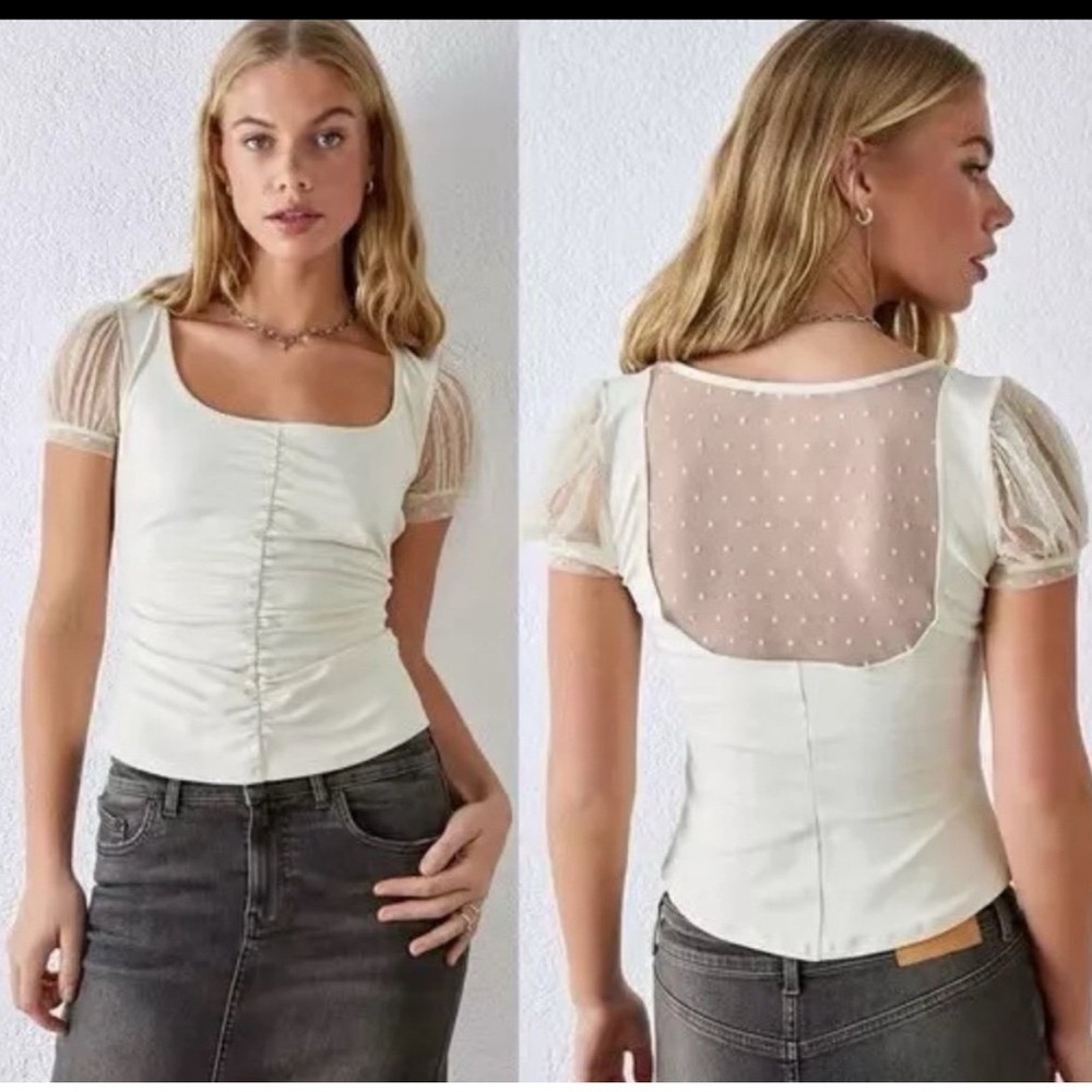 FP Movement Grey Puff Sleeve Crop Top
